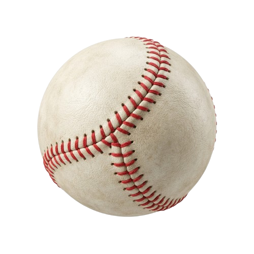 White baseball with prominent red stitching and black wound string