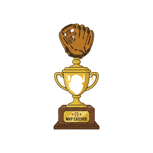A trophy featuring a baseball glove on top and the text MVP Catcher on the base