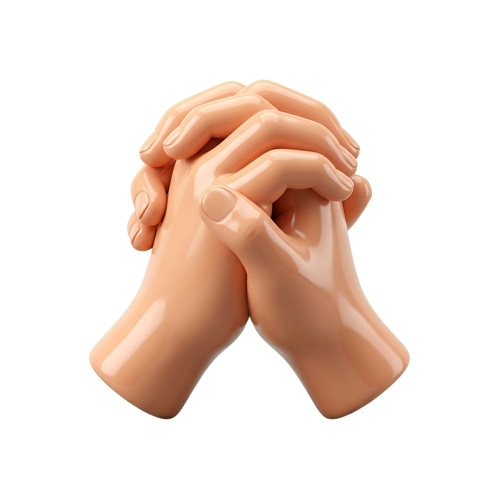 Two hands clasped together in a praying gesture with a smooth, realistic skin texture