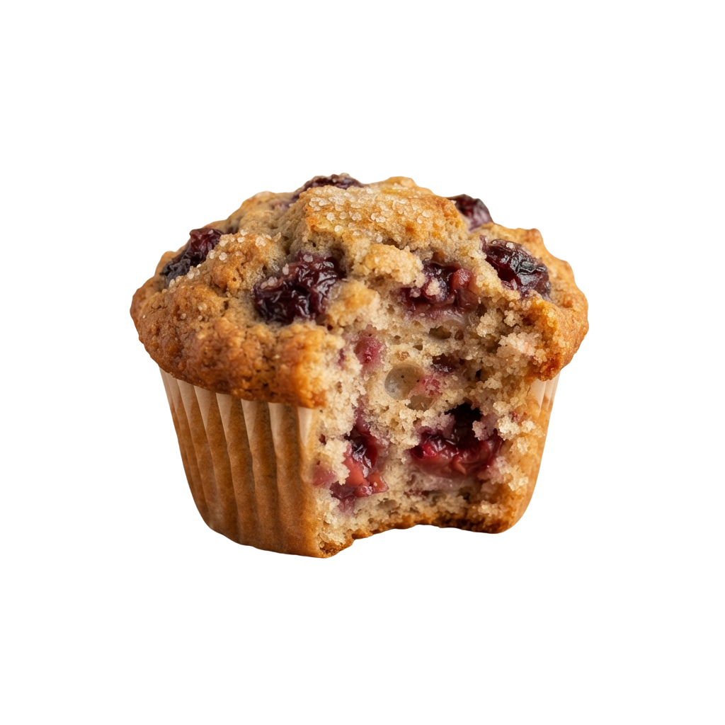 A freshly baked blueberry muffin with a crumbly top and visible blueberries inside