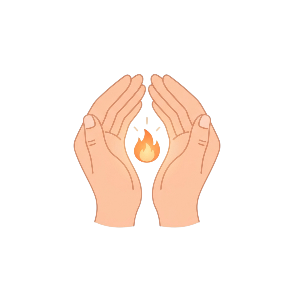 Two hands cupping a small flame between fingers