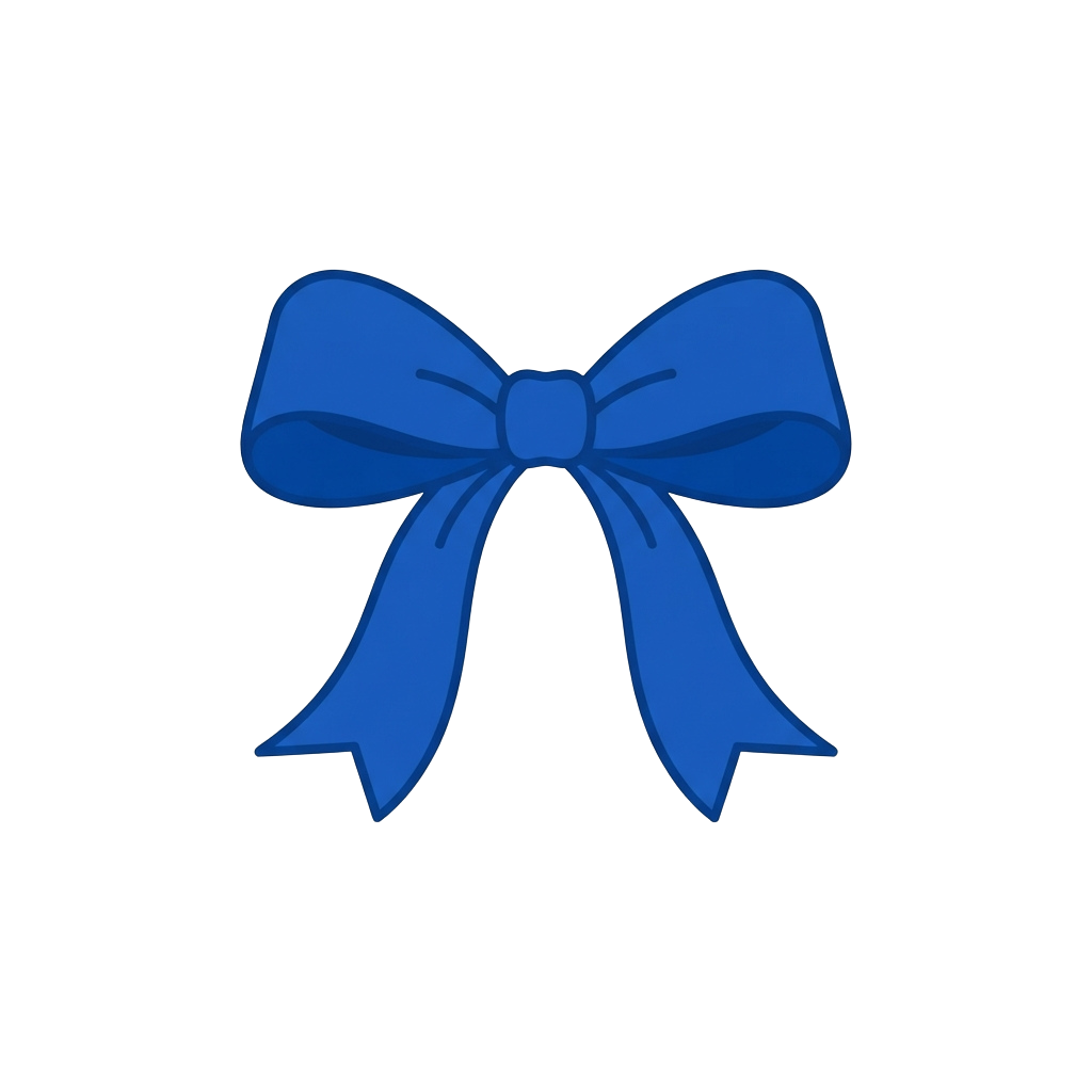 A stylized blue bow graphic on a dark background