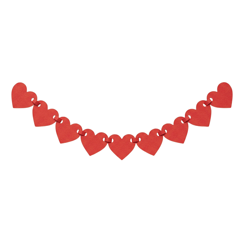 A decorative chain made of red heart-shaped paper links against a black background