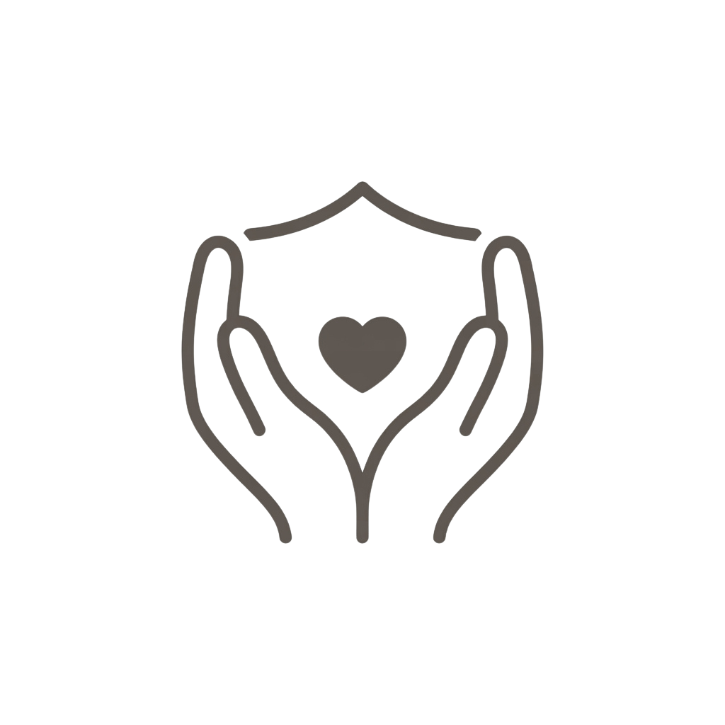 Two hands gently holding a heart shape symbol against a dark background