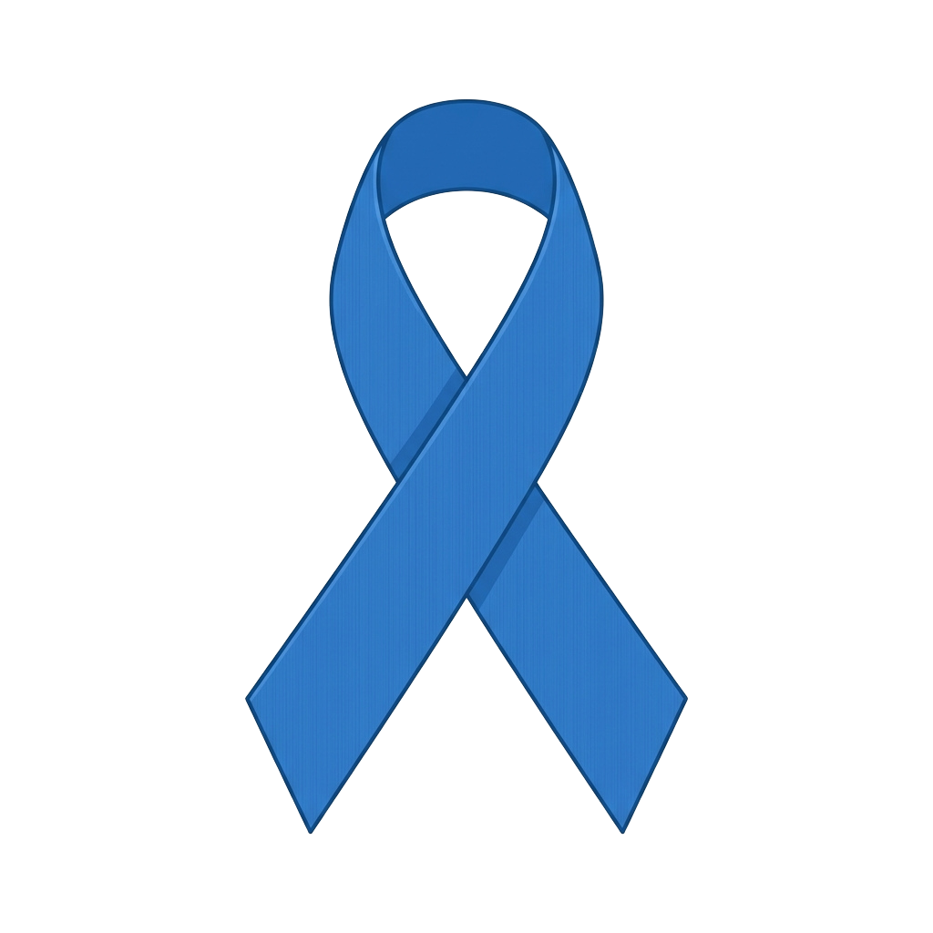 A solid blue awareness ribbon on a black background