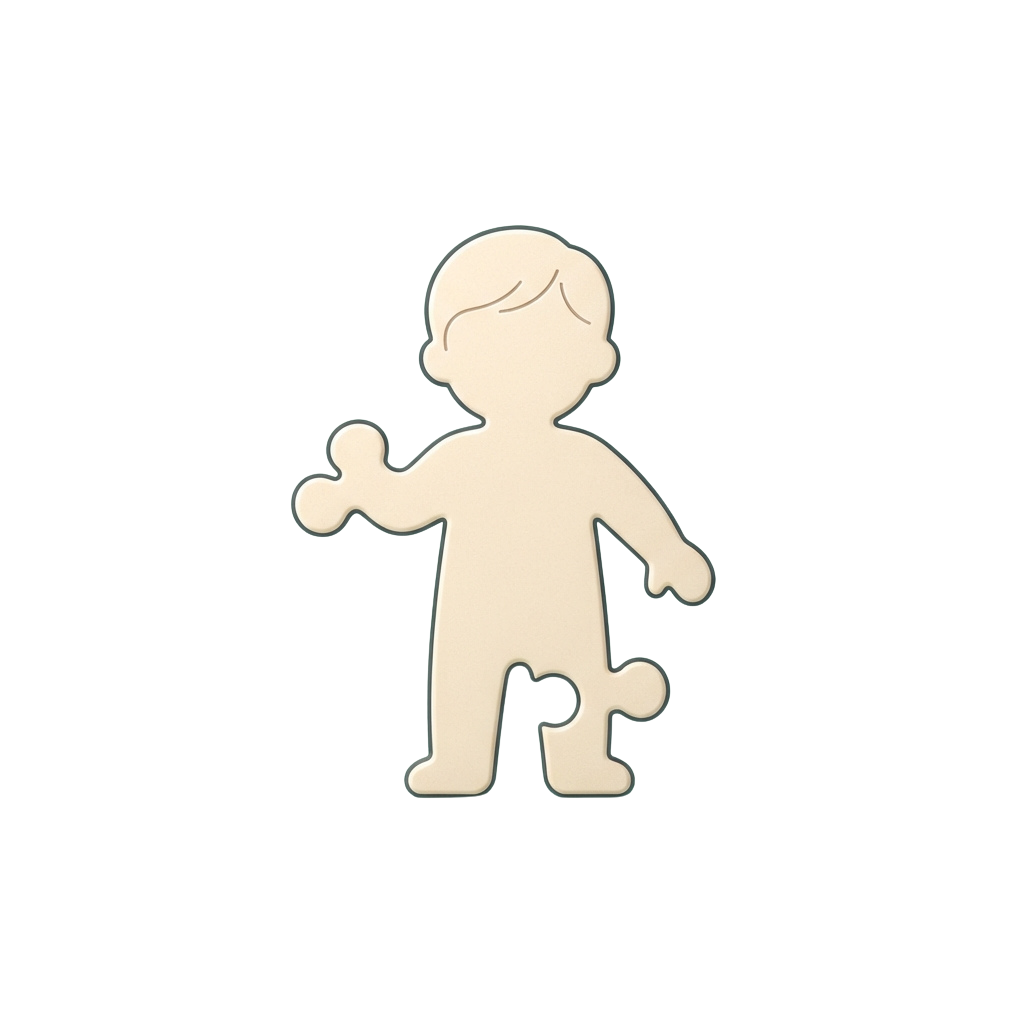 A white cartoon child figure standing and holding a bone-shaped toy