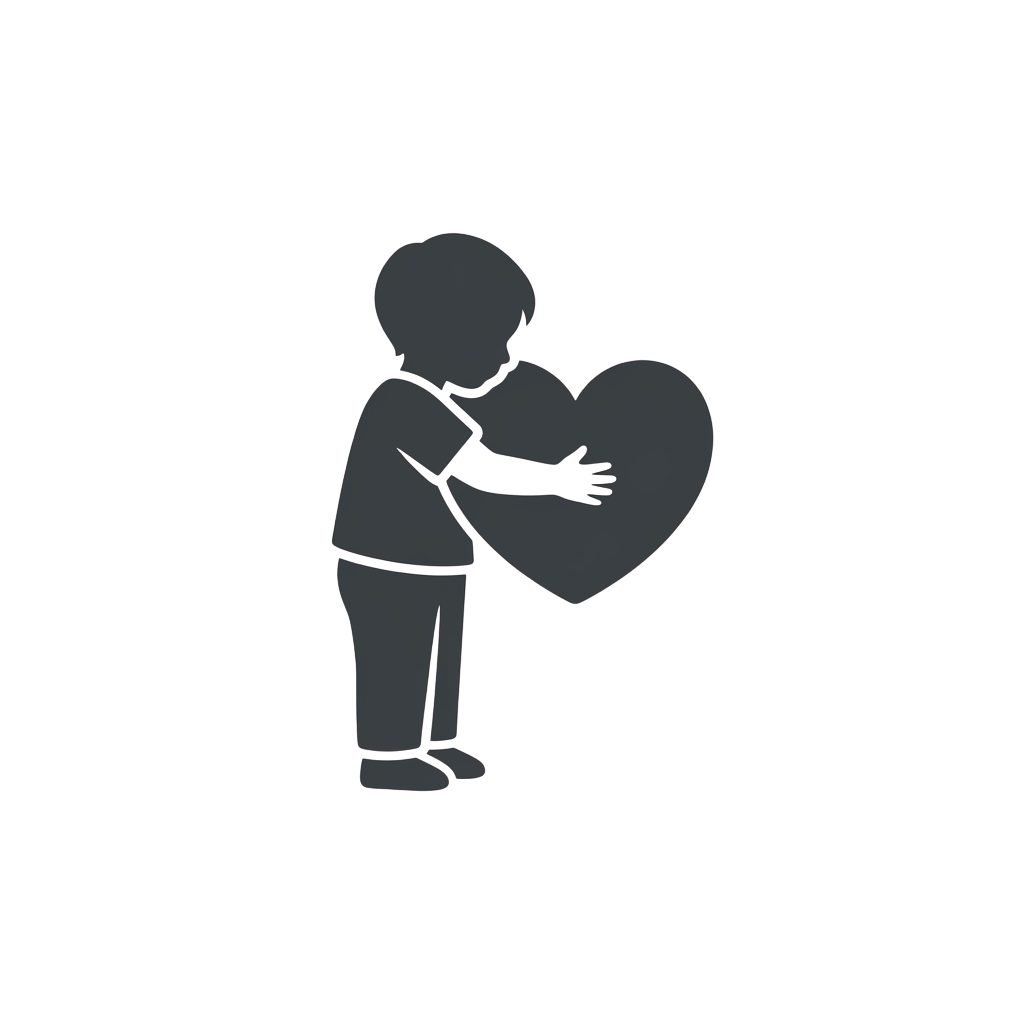 A child holding a large heart close to their chest, symbolizing love and affection.