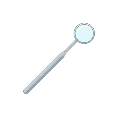 A white medical round mirror attached to a long handle