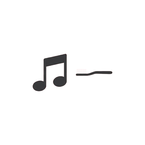 Music note and toothbrush icons on a dark background