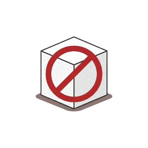 A red prohibition symbol inside a white cube on a gray base