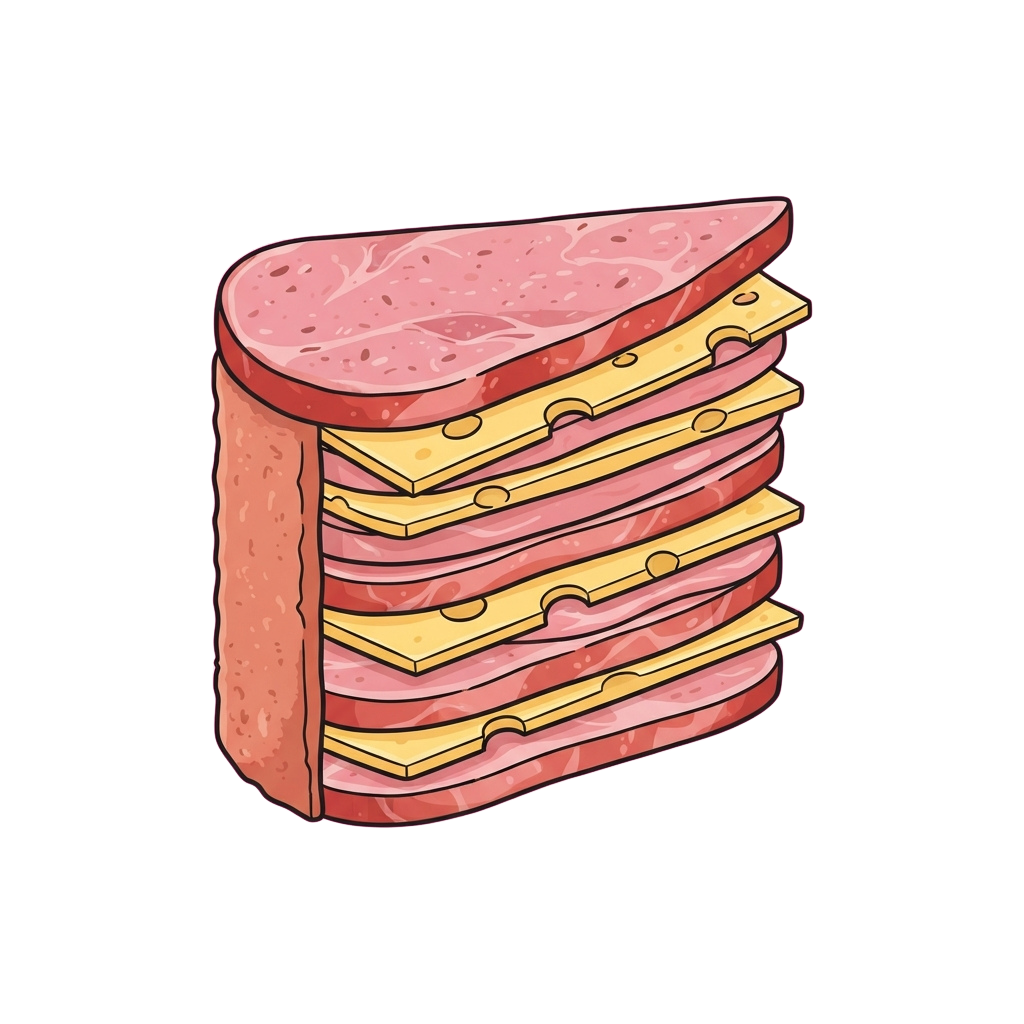 Illustration of a grilled cheese sandwich designed like a drawer organizer with cheese slices as drawers