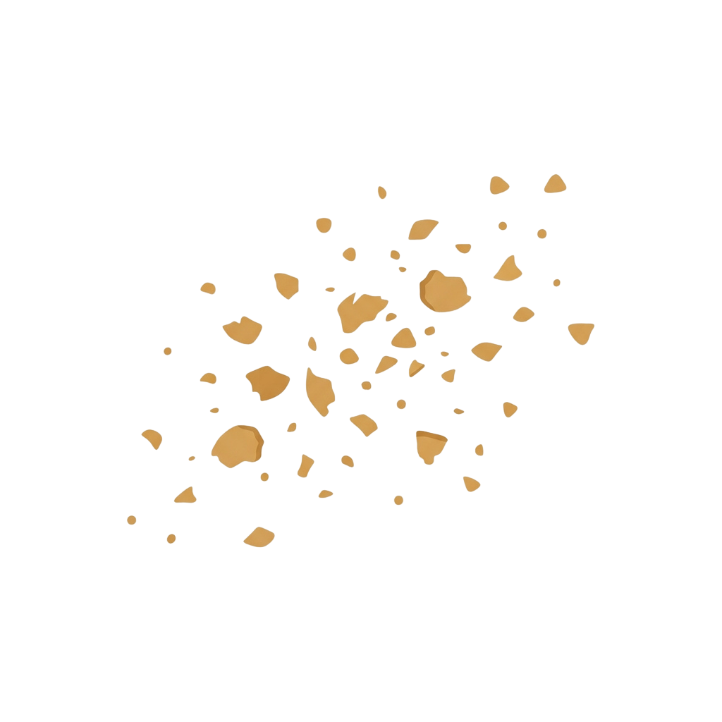 Cluster of irregular tan geometric shapes on a black background