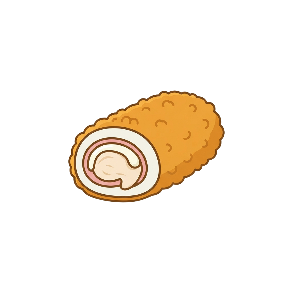 Illustration of a cream-filled pastry with a pink and white swirl pattern inside