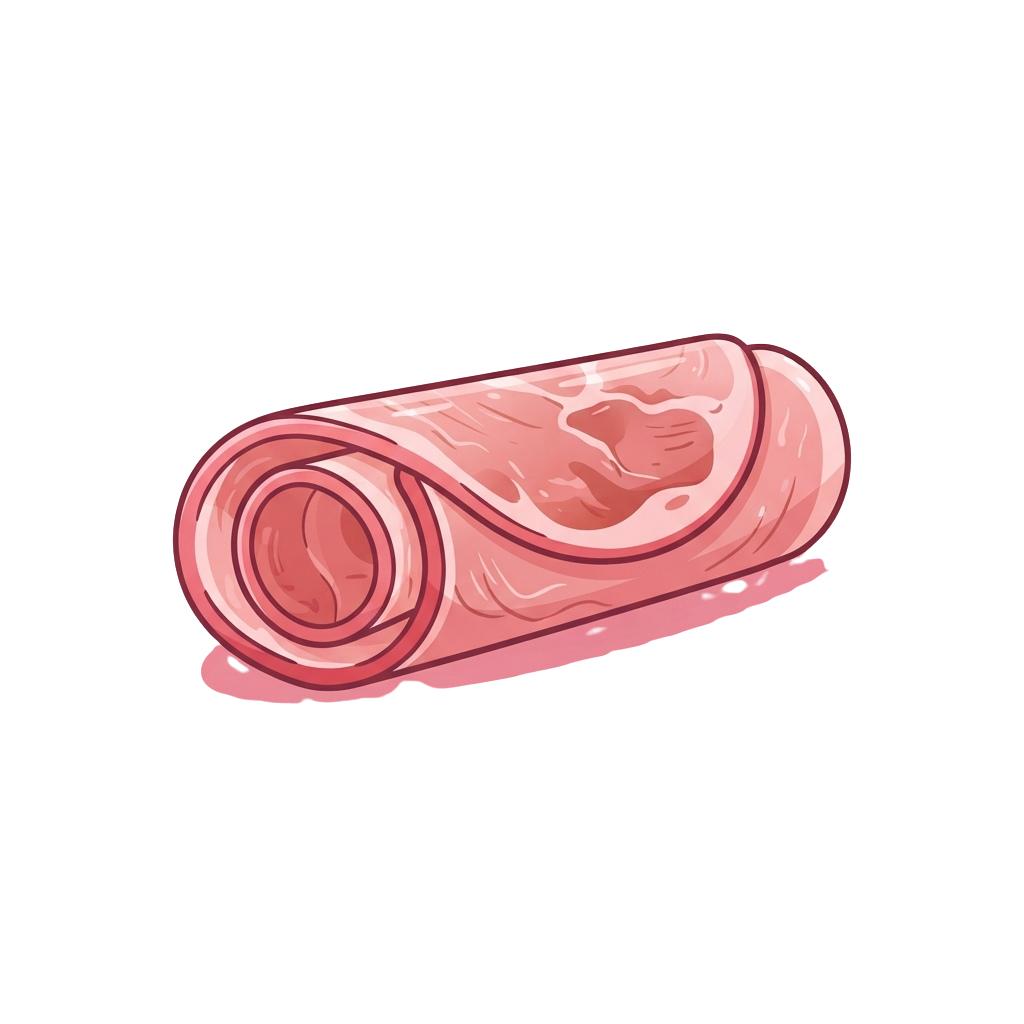 A pink cylindrical roll of toilet paper with the paper partially unrolled.