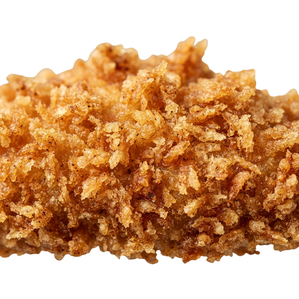 Close-up of golden, crispy fried onion clusters with a crunchy texture