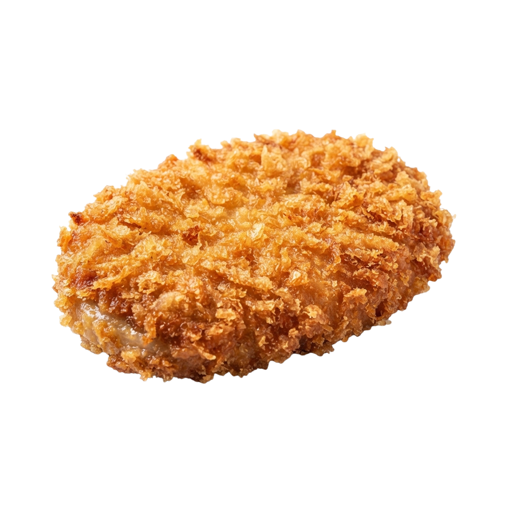 Close-up of a single golden-brown fried chicken bite with a crunchy texture