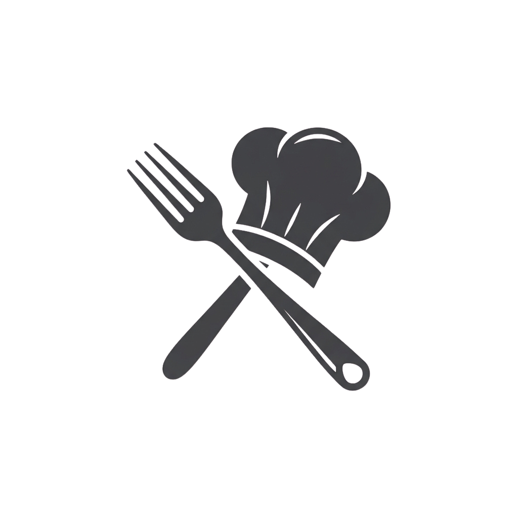 A crossed fork and knife with a chef's hat symbol representing culinary or restaurant services