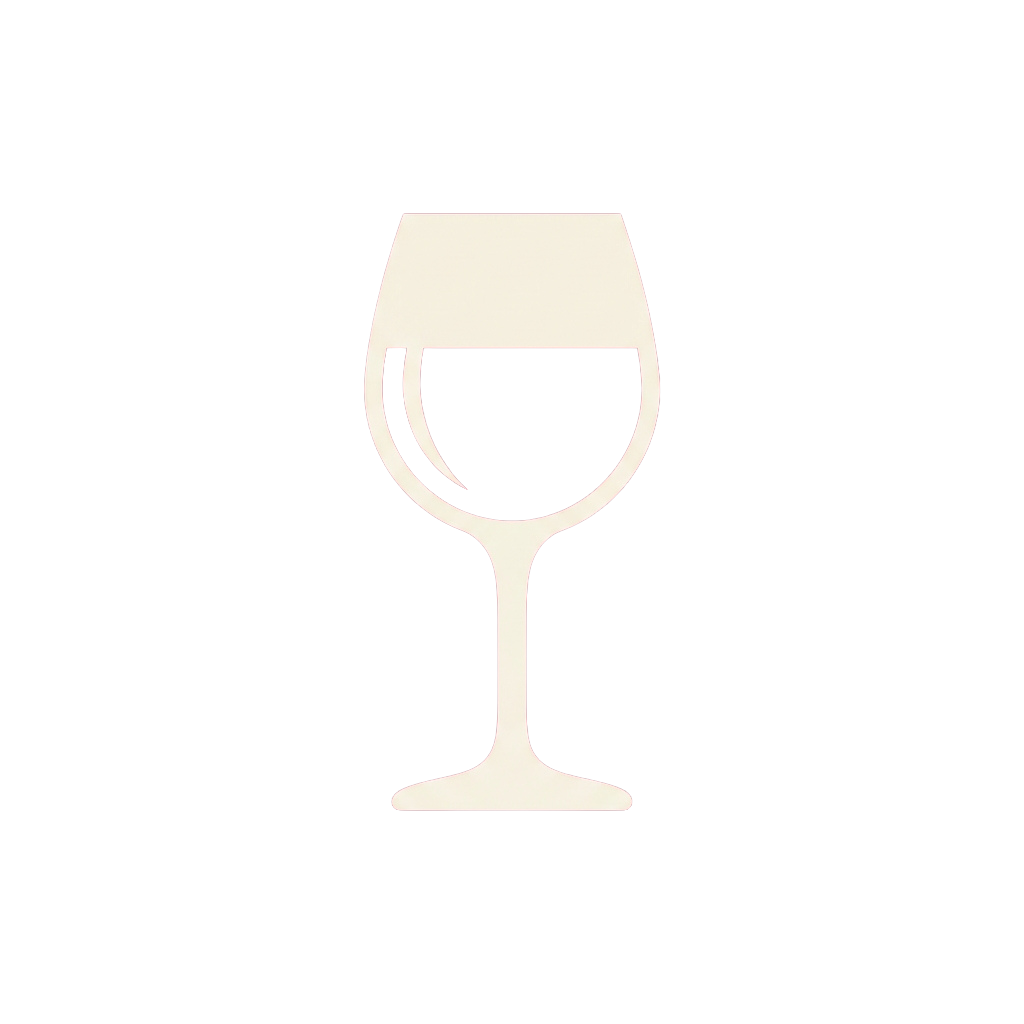 A white wine glass icon filled halfway with liquid against a black background