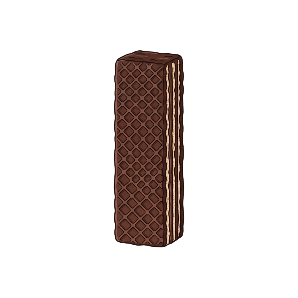 A chocolate bar with a crisscross pattern and a white cream filling down the center
