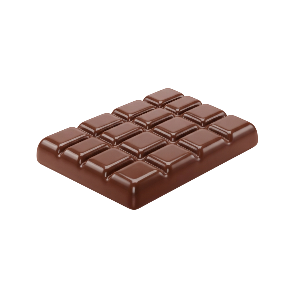 A bar of dark chocolate divided into small square pieces on a black background