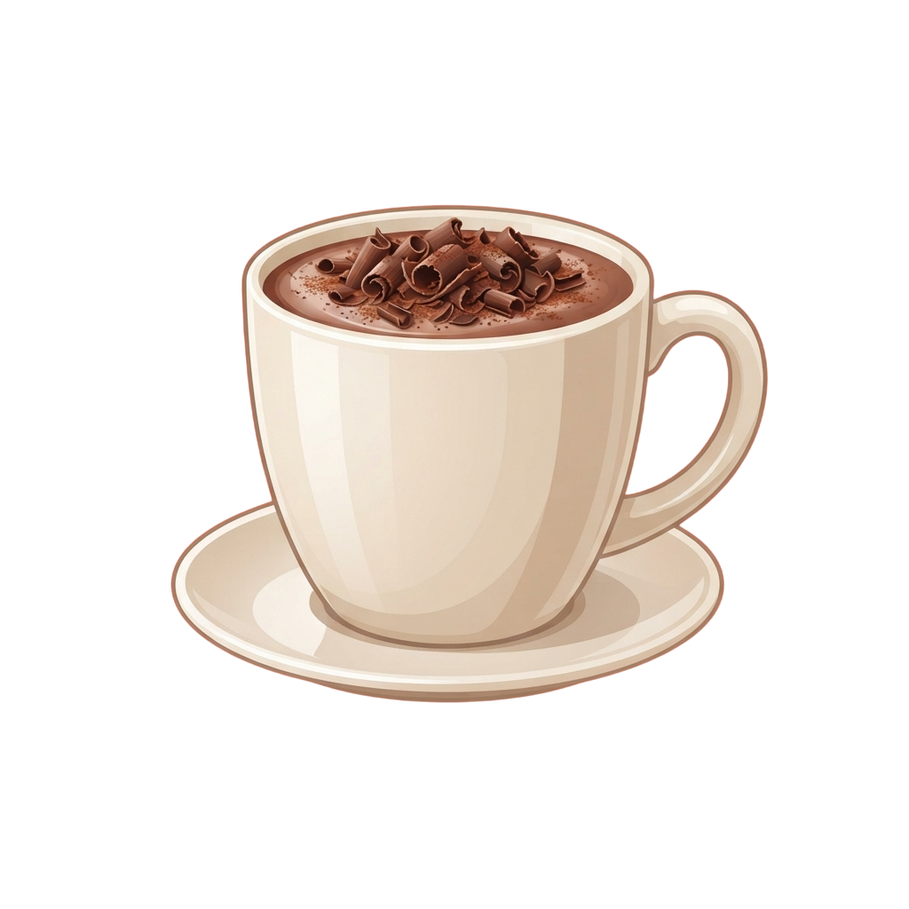 A white cup filled with hot chocolate topped with whipped cream and chocolate shavings on a matching saucer