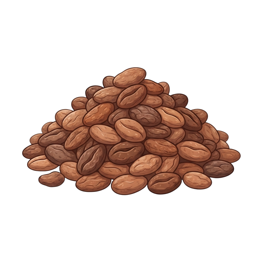 A heap of brown coffee beans arranged in a rounded mound
