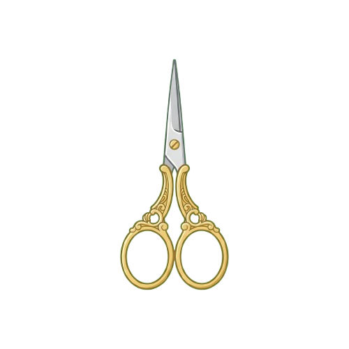 Pair of ornate gold-handled scissors with a silver blade against a black background
