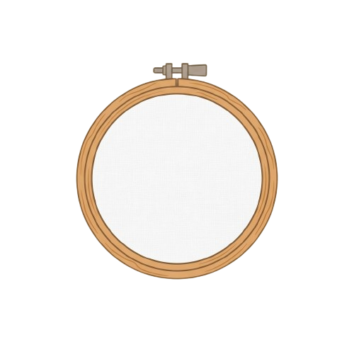 A wooden embroidery hoop holding stretched white fabric ready for embroidery work
