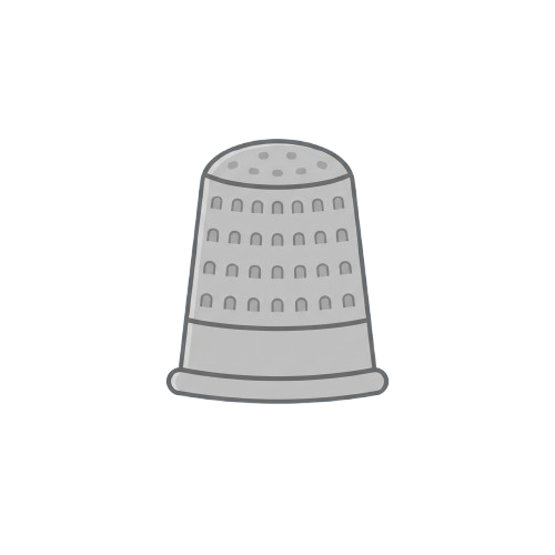 A white sewing thimble with a textured, ridged top and smooth base