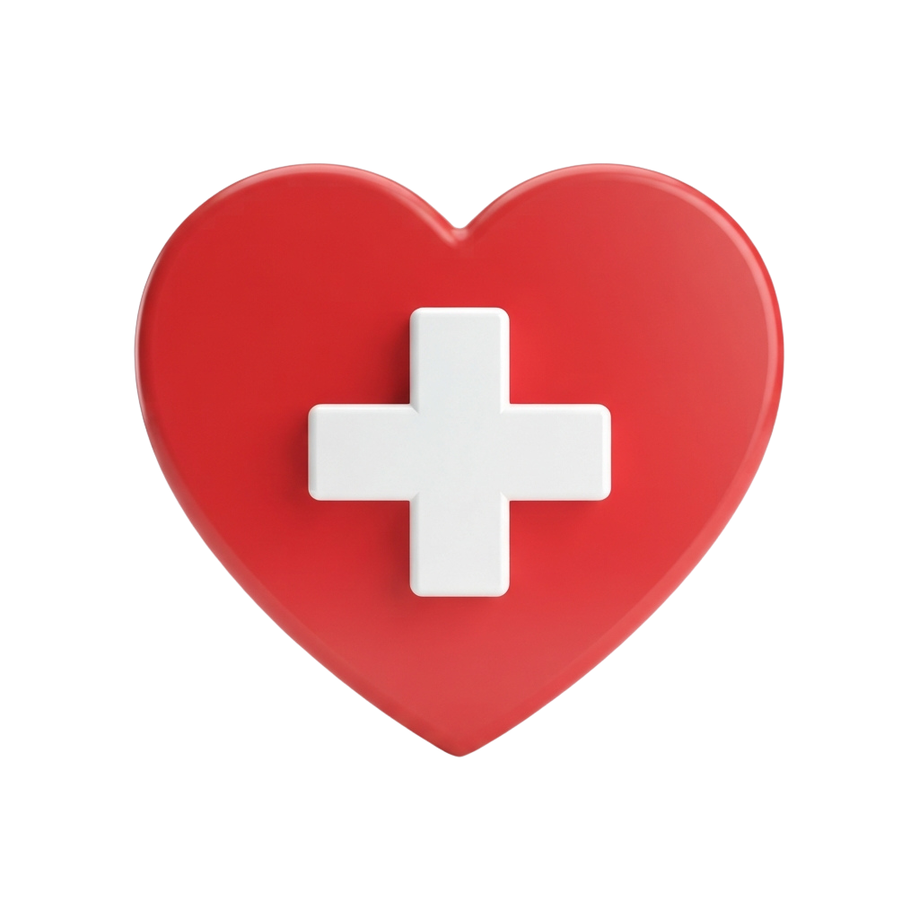 Red heart shape with a white cross symbol in the center