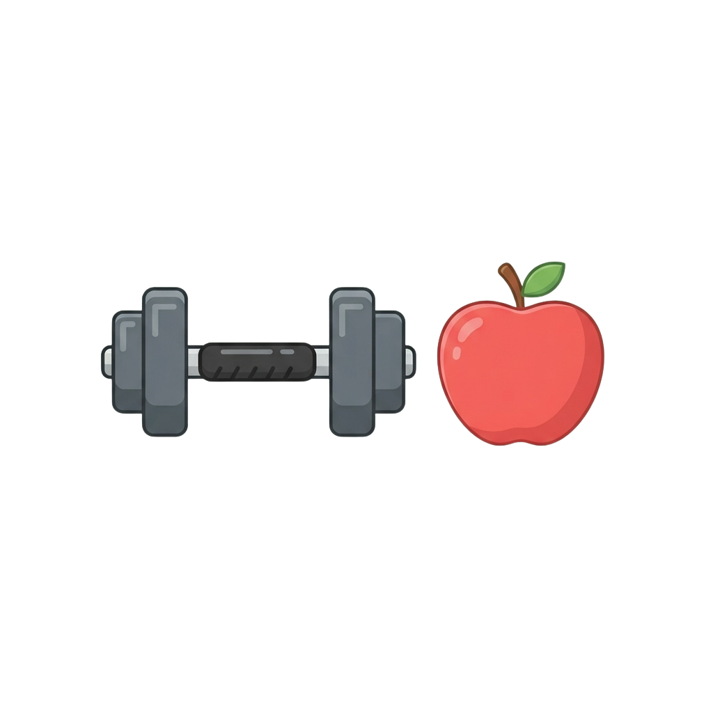 Dumbbell and apple graphic representing fitness and healthy eating