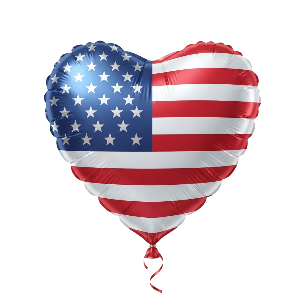 Heart-shaped balloon designed with the American flag colors and stars