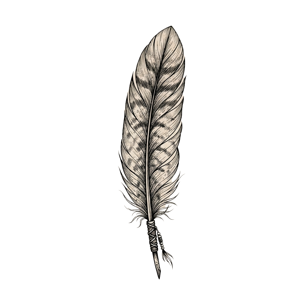 A detailed illustration of a white feather against a black background