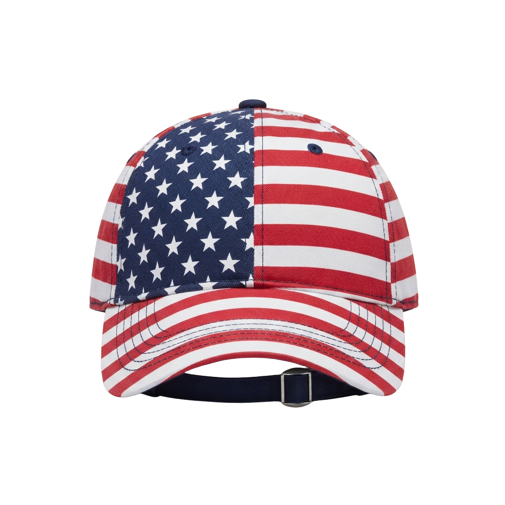 Baseball cap featuring the American flag design with stars and stripes