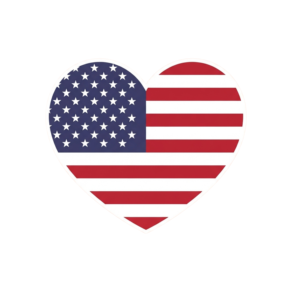 Heart shape combining the US flag colors and stars with red white stripes