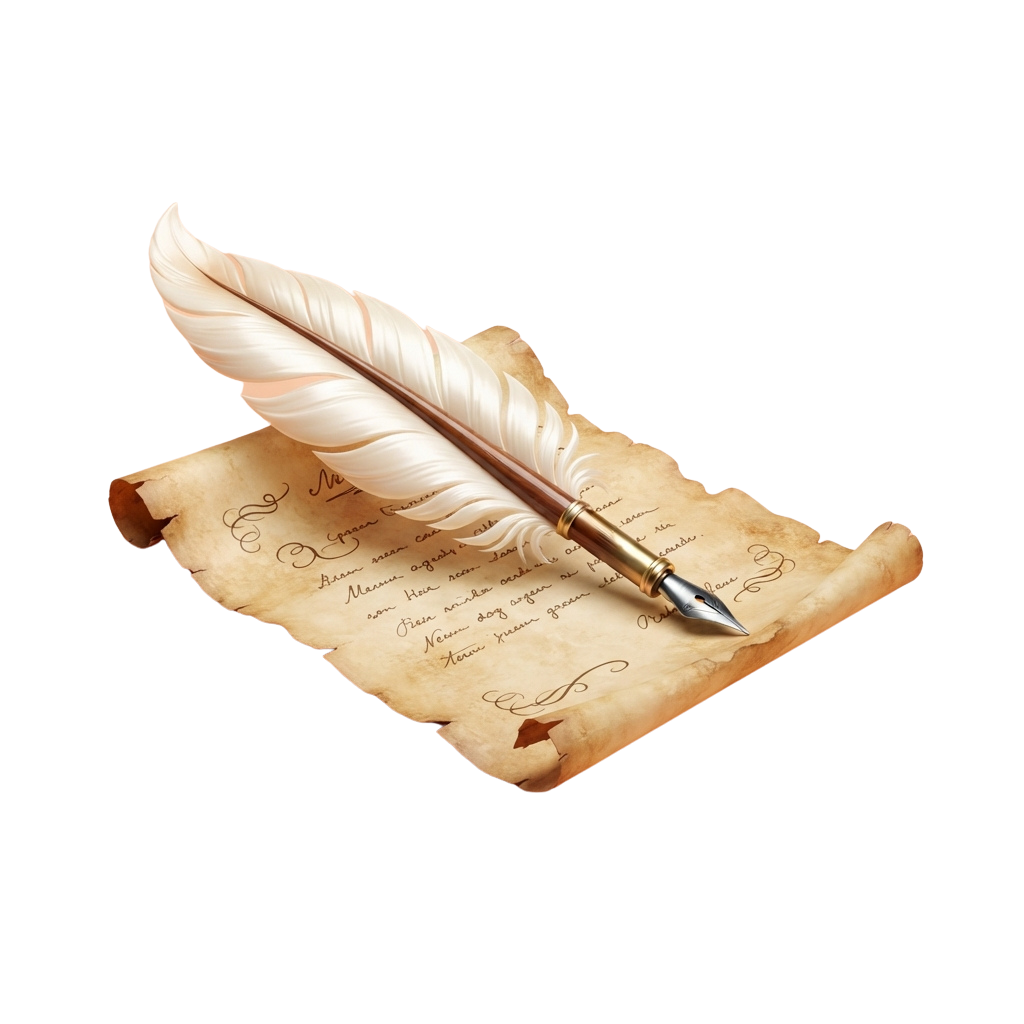 A quill pen resting on a piece of aged parchment with handwritten text