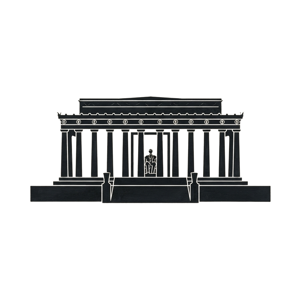 A 3D rendering of a classical Greek temple with columns and a statue inside the entrance.