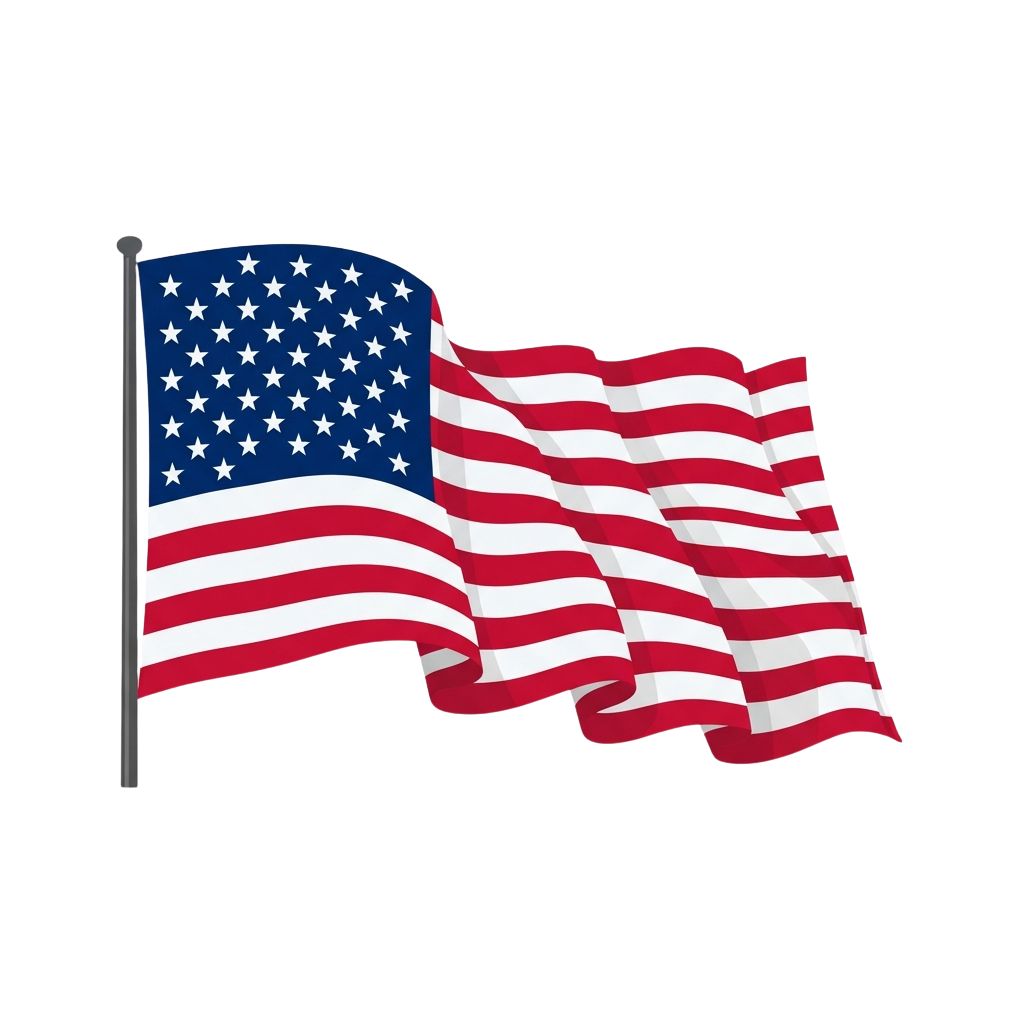 An American flag waving in the wind against a black background