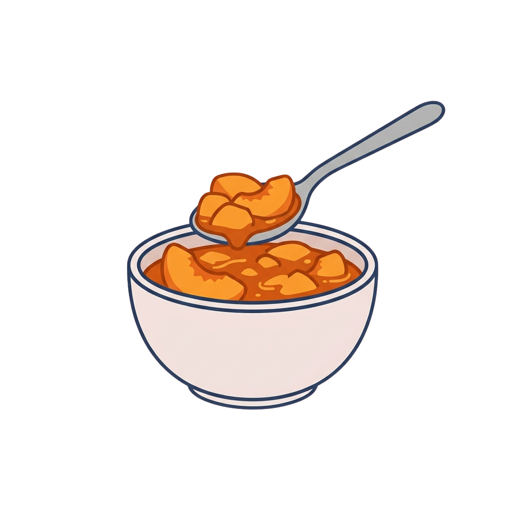 A white bowl filled with orange cashew chicken stir fry and a spoon lifting a piece of food