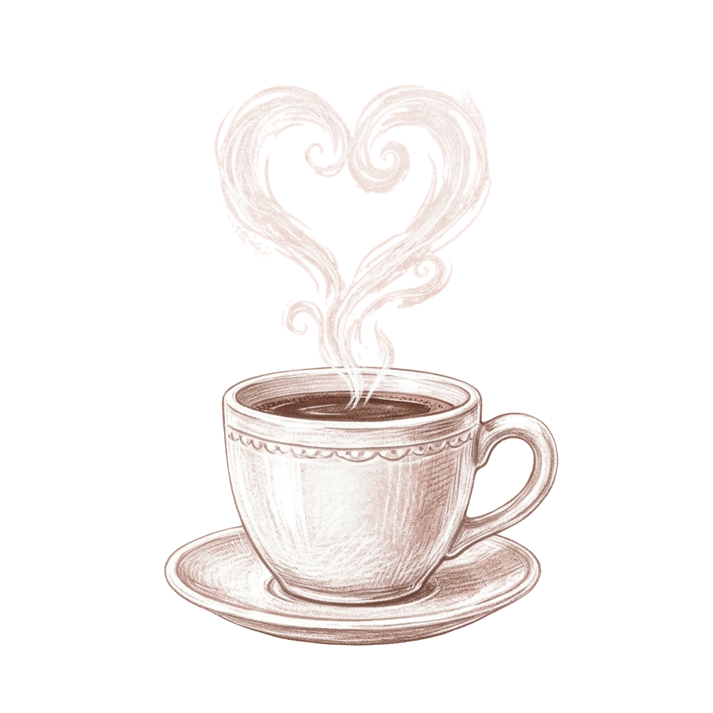 A white coffee cup on a saucer with steam forming a heart shape above it