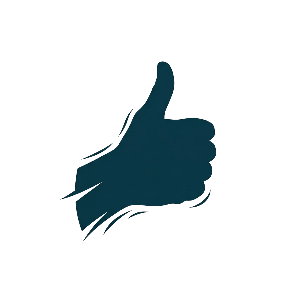 A blue thumbs-up hand gesture on a dark background