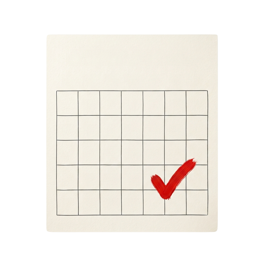 Grid paper with a red check mark drawn in the bottom right cell