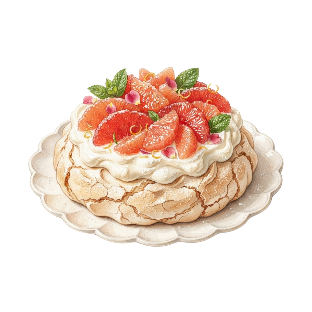 A dessert plate with a layered pastry topped with whipped cream and fresh strawberries garnished with mint leaves