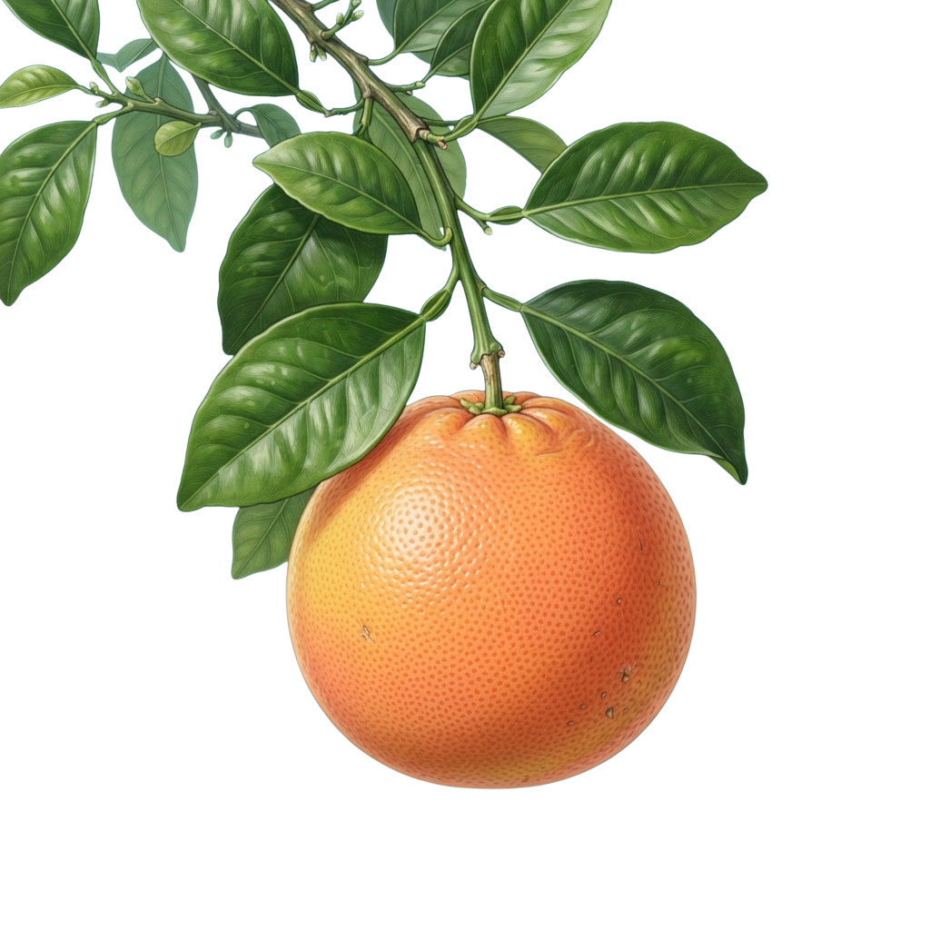 A bright orange hanging from a tree surrounded by green leaves