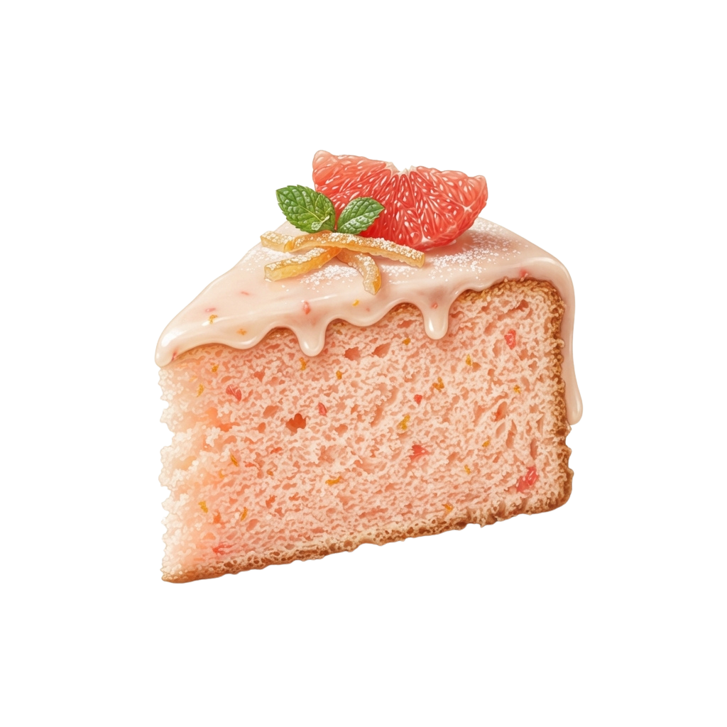 A slice of light pink cake with cream frosting and a strawberry garnish on top