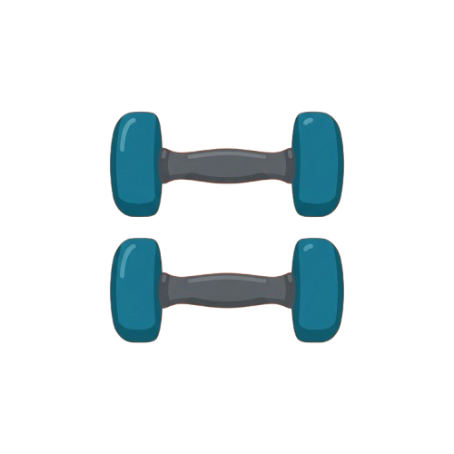 Two pairs of blue dumbbells with grey handles arranged horizontally on a dark background