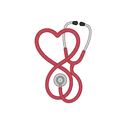 Two red stethoscopes crossed to create a heart shape against a black background