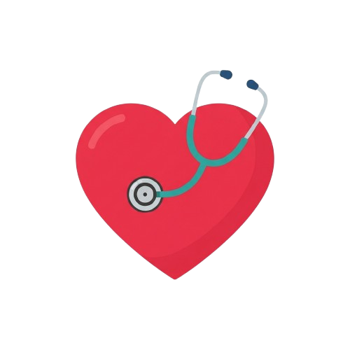 A red heart with a stethoscope draped over it on a black background