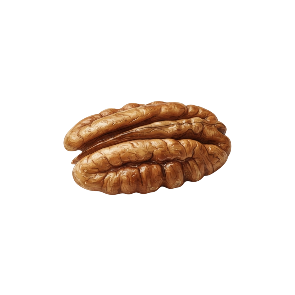 A close-up image of a single whole walnut with its two halves slightly parted.
