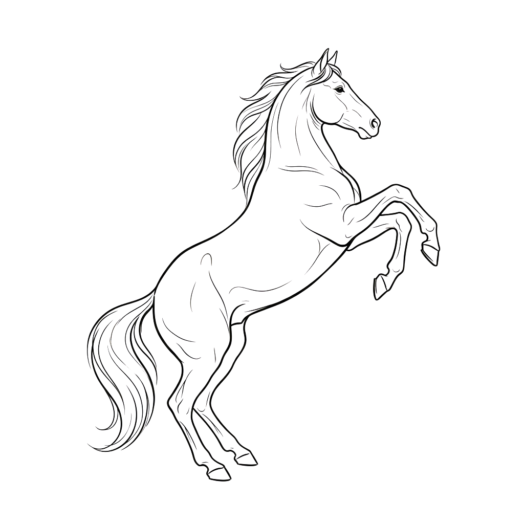 A minimalist black silhouette of a rearing horse on a dark background
